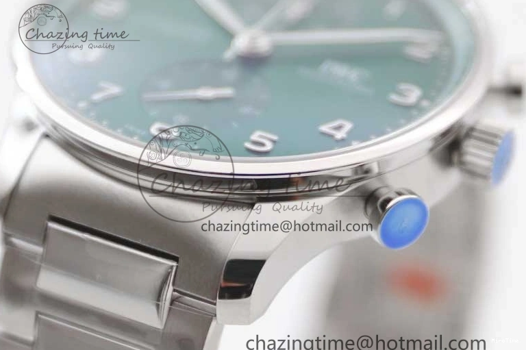 MIROTIME 0120 FastDry Portugieser Chronograph IW371615 ZF Best Edition Green Dial on SS Bracelet A7750 (Slim Movement) 7038